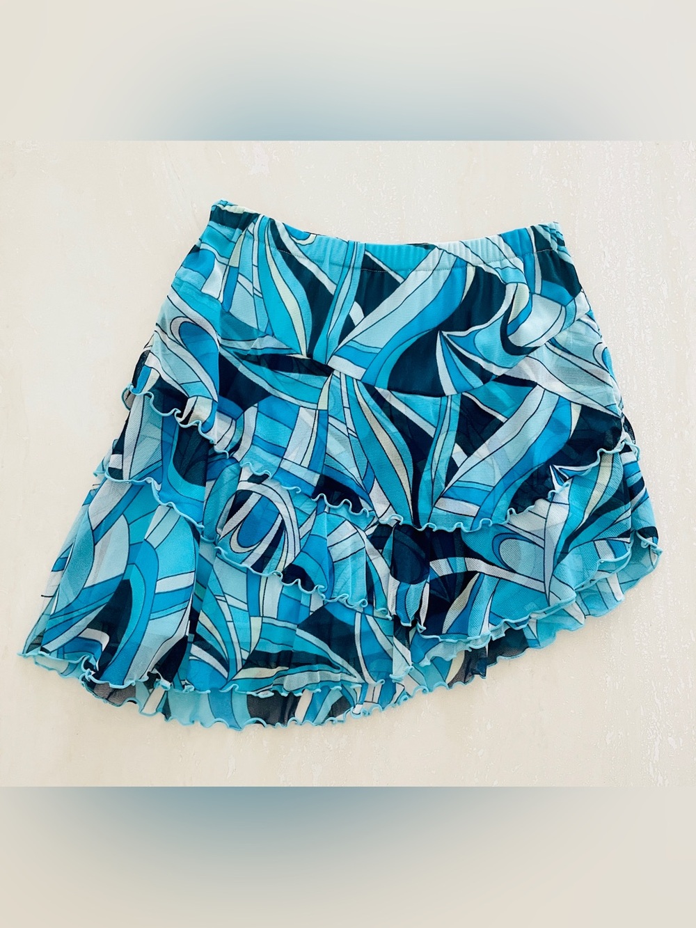 Mexx Women’s Asymmetric Ruffle Lined Mini City Skirt Blue Black White S M